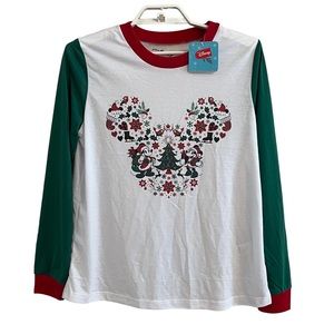 Disney Mickey Mouse Head Christmas Trees Long Sleeve Sleep Top